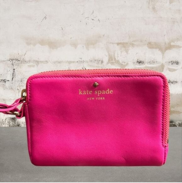 Kate Spade Storybook Lining -Hot Pink Leather Wristlet Clutch W/ & Gift Box - Picture 8 of 10